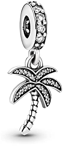 BEEUVIP Damen Funkelnde Palme baumeln Charm Anhänger für Armband 925 Sterling Silber Geburtsstein Charms Beads passend für Armband
