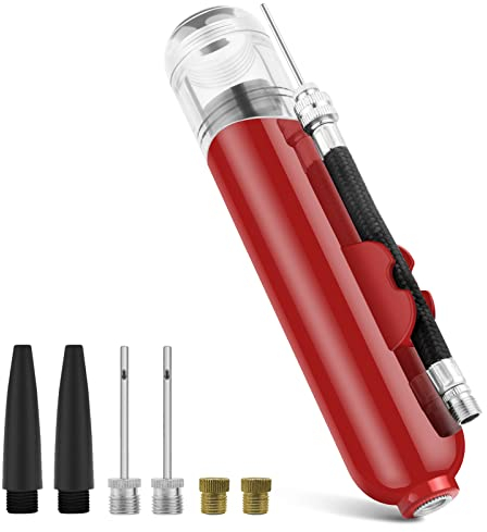 BROTOU Ball Pump, Dual Action Inflate Air Pump with 3 Needles, 2 Presta Valve and 2 Nozzles for Football, Basketball, Volleyball, Balloons, Bikes (Red)