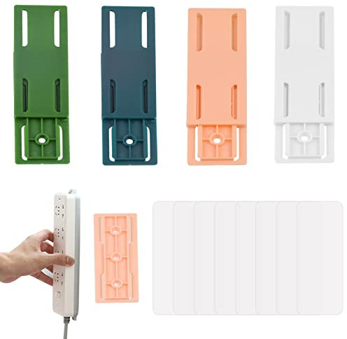 4Pcs Adhesive Punch-free Socket Holder, Wall Mounted Power Strip Holder Self-Adhesive Desktop Socket Fixer Power Strip Holder Fixator Plug-in Socket Fixer Bracket Stand Electric Socket Holder for Home