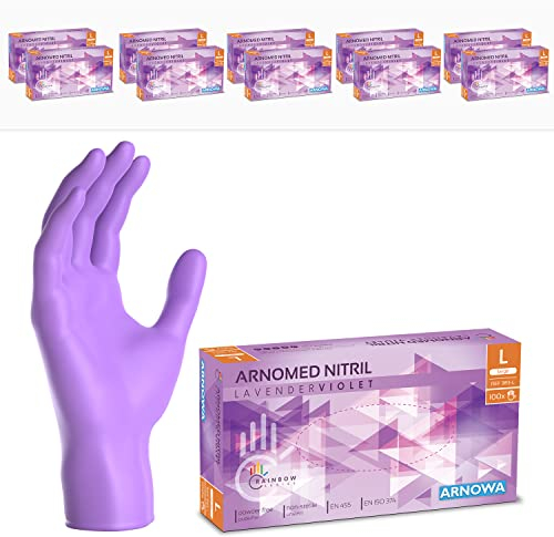 1000 Stück ARNOMED Einweghandschuhe Lila, Einmalhandschuhe L, Nitril Handschuhe Einweg, Nitrilhandschuhe puderfrei, Gummihandschuhe Einweg, Schutzhandschuhe, Handschuhe Nitril in XS, S, M, L, XL