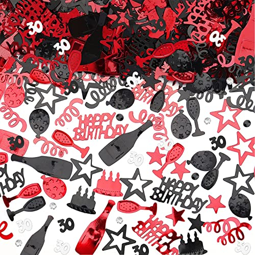 GoldRock Konfetti 30. Geburtstag, Tischdeko Schwarz Rot für Männer und Frauen, Streudeko 30er, Confetti Geburtstagsdeko