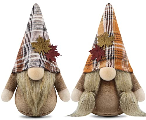 Gehydy Deko Herbst Wichtel Figuren 2er Set Herbstdeko Wichtel Dekoration Autumn Zubehör für Home Küche 18cm