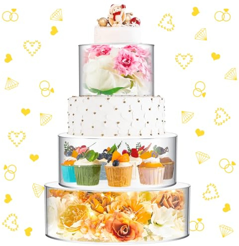 3 Pcs Clear Acrylic Wedding Cake Stand with LED Lights Fillable Cylinder Box for Wedding Birthday Party (12 14 16)