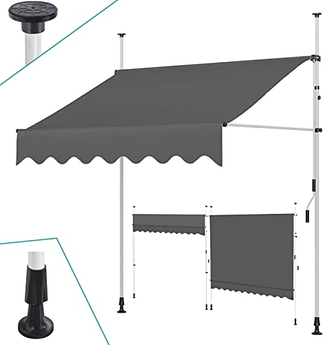 REALN Markise Balkon Ohne Bohren, Manuell Einziehbare Markise mit Kurbel, wasserdichte Klemmmarkise für Türen, Fenster, Decks, Veranda Sonnenschutz (Color : Grigio, Size : 250cm/98in)
