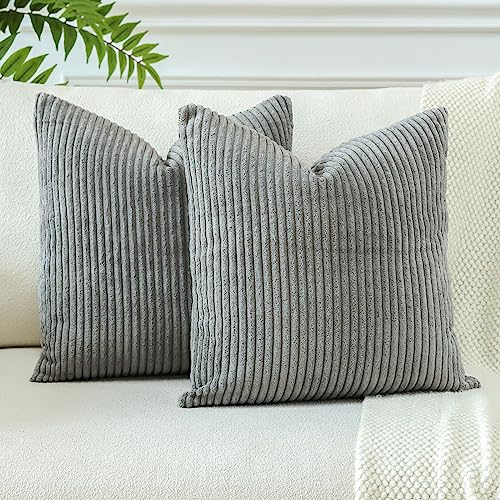 JOTOM 2er Set Cord Kissenbezüge Kissenhülle Dekorative Zierkissen Sofakissen Couchkissen Dekokissen Kissenbezug Deko Kissenhülle für Sofa Wohnzimmer 40x40cm Grau