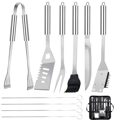 11Pcs Ensemble Ustensiles Barbecue en Acier Inoxydable Professionnel - Kit d'Accessoires Grill Barbecue Pratiques avec Sac Portable - Set Barbecue Outils pour Camping d’Extérieur et Pique-Nique