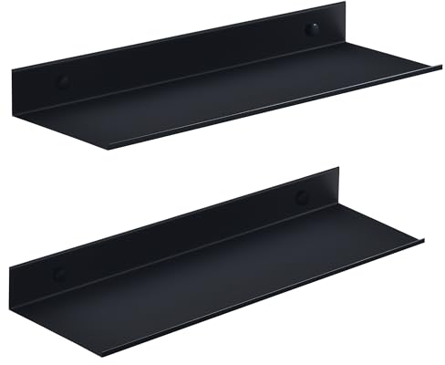 HNVNER Estanteria Ducha sin Taladro 2 Piezas, Negro Metal Baldas Flotantes Pared 40CM, Organizador Baño Estante Ducha, Decoración Estanteria Pared para Salon, Cocina, Habitación, Baño, Oficina