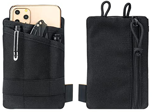Topyond EDC Pocket Organiser, Waxed Canvas Multitool EDC Pouch with Zippered Case, Compact Camping Gear Storage for Men, Utility Belt Pouch for Knife Pen Flashlight Essentials(Black)