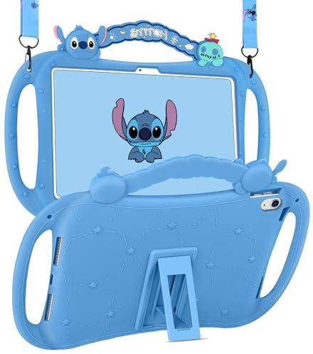 Trendy Fun Case for iPad 10th Generation 10.9 Inch Cute 3D Cartoon Character Kawaii Cool Anime for Girly Girls, Boys & Teens, Soft Cover with Strap Stand Lanyard