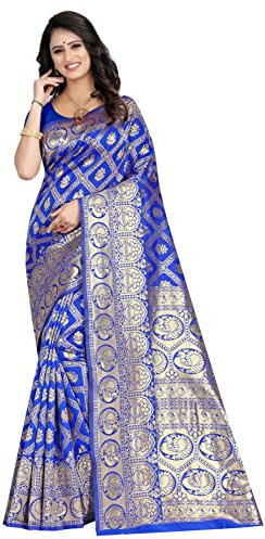 Sugathari Sari Banarasi en soie Kanjivaram pure pour femme Design 2023 Design Wear Pattu Sari dernières collections de sari de fête en coton avec chemisier pour mariage Sari (SAM SAN 9017)