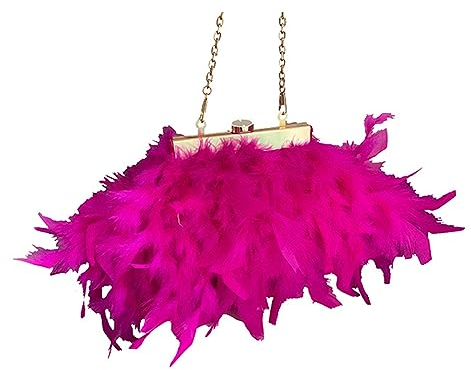 KieTeiiK Umhängetasche, Mini-Crossbody-Tasche, Plüsch-Feder-Clutch, Abendtasche, Hochzeitstasche, Handtasche, Geldbörse, abnehmbare Kette, Mini-Umhängetasche, hot pink, 7.09x4.92x1.18in