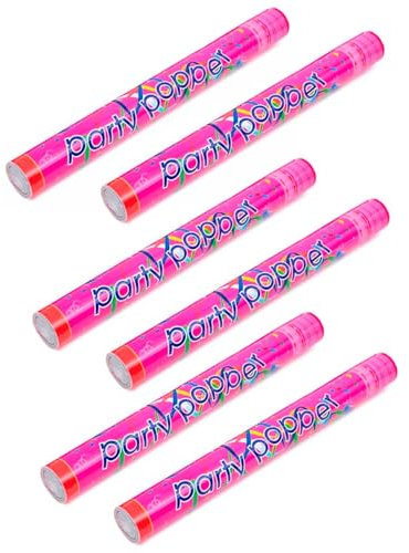 Tradineur - Pack de 6 cañones de confeti multicolor de aire comprimido, popper, cracker de confetti de colores, cumpleaños, bodas, fiestas, celebraciones, 60 cm, modelo aleatorio
