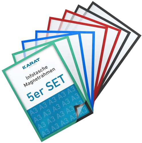 KARAT 5er Set Magnetrahmen DIN A3 Rahmen für Kinderzeichnungen, Dokumentenhalter, Infotasche, magnetische Bilderrahmen für Angebotsschilder, Blatthalter Dokumententasche (Außenmaß 45 x 33cm, Grün)