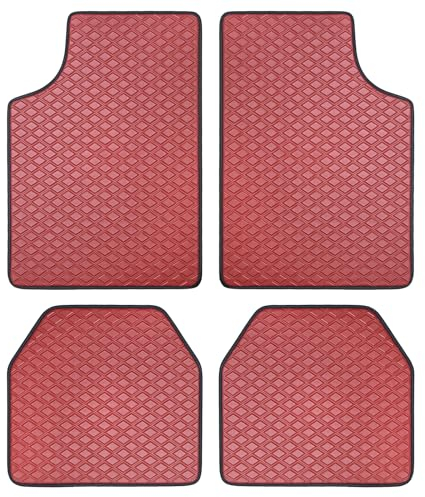 XGMZTN PU Leder Fussmatten Auto Universal, Fußmatten Auto Vorne Hinten, Automatten Set, Wasserfest Antirutsch Abwaschbar Matte 4-Teilig (Rot)