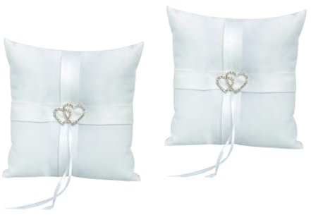 Amosfun 2 Pièces Pom Poms De Joie Adulte Double Coeur Anneaux Dessus De Table en Bois Dessous De Verre en Acrylique Fournitures De Mariage Anneaux Oreiller Porteur D'Alliance Strass Blanc