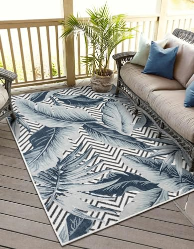 MY-RUG Outdoor Teppich wetterfest 160 x 230 cm, UV beständig & robust für Garten Terrasse, Balkon Küche & Wohnzimmer, kurzflor waschbarer Wohnzimmerteppich, Azure