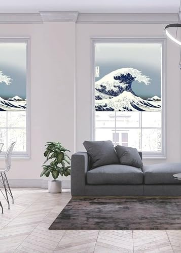 Lister Cartwright Hokusai Wave Blackout Roller Blinds Polyester Windows Blind Easy Fit Child Safety Included (120 cm Width x 160 cm Drop)