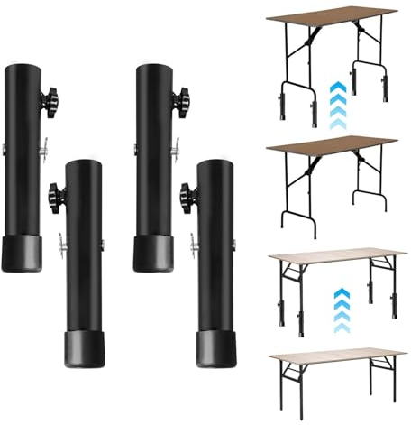 Domigard Pied de Table Metal réglables, Set de 4 Pied de Bureau, rallonges Pied de Table reglable 20 cm, avec 4 loquets et 4 goupilles de Verrouillage, pour Meubles/Table/Chaise