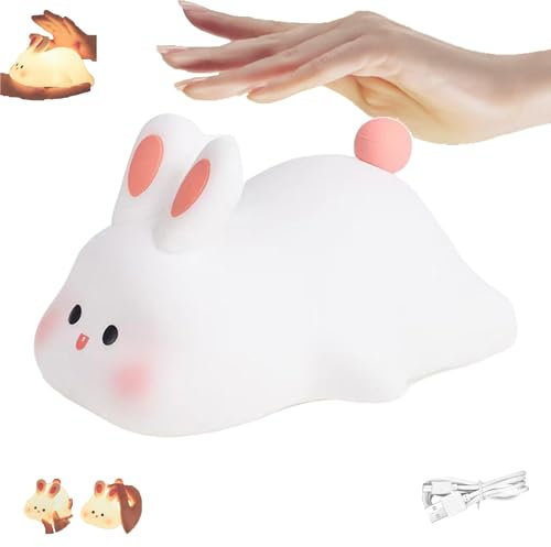 Akayoo Bunny Lamp,Big Face Rabbit Light,Bunny Baby Night Light,Rabbit Night Light,Cute Big Face Rabbit,Soft Touch Silicone Rabbit Lamp,Touch Rechargeable Night Light Kids