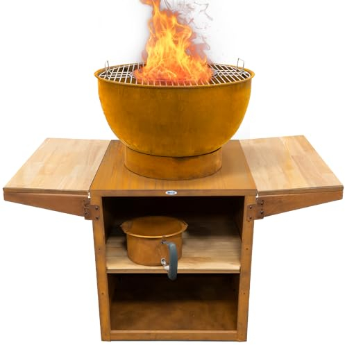 HEAT Outdoor Living Feuerkorb Kjok Rost - Feuerkorb für den Garten - Feuertonne & Feuerstelle - Feuerschale aus stabilem Stahl - Mit Plancha und Grill zum Kochen -120x60x100 cm