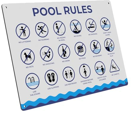 Premium A4-Schild Pool Rules, 3 mm Aluminium-Verbundplatte, UV-bedruckt, wetterfest, einfache Installation mit 4 Schraubenlöchern