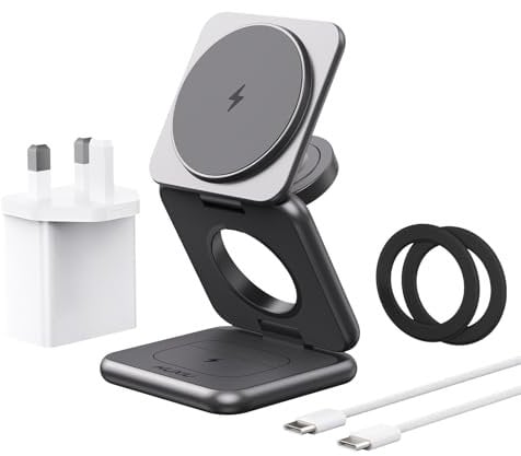 Foldable 3 in 1 Wireless Charging Station for Samsung, KU XIU Magnetic Travel Charger Stand for Galaxy S25 Ultra S24 S23 S22 Note 20 Z Fold Flip 6 5, Galaxy Watch Ultra 7 6 5, Galaxy Buds