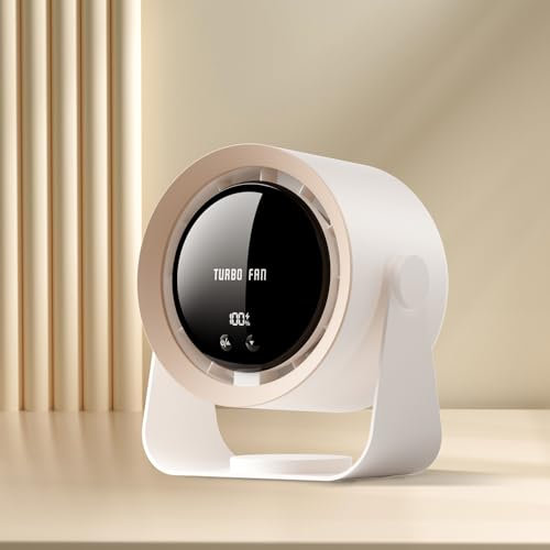 Refluxe Ventilador de escritorio, ventilador de escritorio silencioso recargable por USB con batería de 5400 mAh y pantalla LED, control de velocidad ajustable, cabezal inclinable de 90°, ventilador