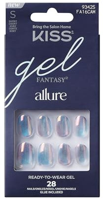 KISS Gel Fantasy Allure Press-On-Nägel, Change Chance', Silberne kurze ovale Coffin-Form, sofort tragfertige Gelnägel, 28 Nägel zum Aufkleben DIY, 2g Nagelkleber, 1 Maniküre-Stäbchen, 1 Mini-Feile