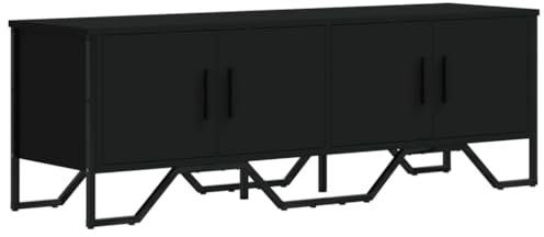 vidaXL TV Cabinet Stand Unit - Modern Black Engineered Wood, 122x34x41 cm, Ample Storage, Metal Handles, Practical Doors
