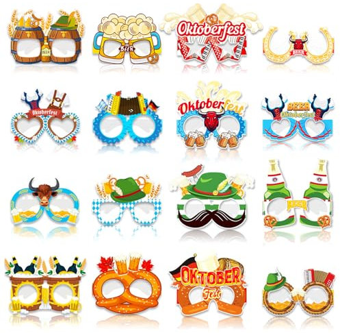 Ellxen 16 Stück Oktoberfest & Tropische Partybrillen,Bier & Wurst Design Sonnenbrillen,Premium Partybrillen,Lustige Dekorationen für Erwachsene & Kinder,Perfekte Fotorequisitenr (Oktoberfest)