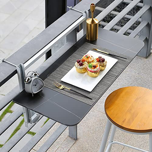 Klappbarer Beistelltisch für den Außenbereich, Klappbarer Balkon-Hängetisch mit Geländer, Balkontisch zum Aufhängen, Hängetisch für Balkongeländer, Klappbarer Balkon-Terrassen(White Stand 100*35cm)