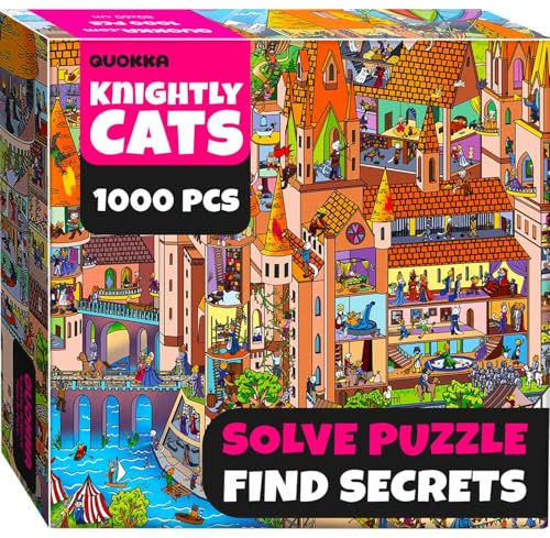QUOKKA 1000 Piece Jigsaw Puzzle for Adults Nighty Cats - Premium Box Packaging with Extra Fun Challenges - Whimsical Cat Puzzle - Perfect for Relaxation - Creativity & Gift Giving