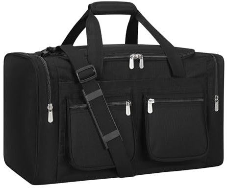 ZZY Sporttasche 40L für Herren mit 2 Seitentaschen & Wasserabweisend - Leichte Reisetasche für Sport, Fitness, Reisen 51 x 27 x 29 cm (Schwarz)