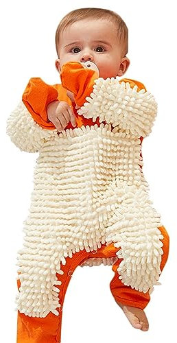 Generico Elfo Unisex Bambino Pagliaccetto Con Mop,Baby Mop Neonato Pagliaccetto Da Bambina Salopette Da Tuta 1 Pezzo Capispalla Per Neonato Crawling Infant Baby Solid Mop Vestiti Neonato Maschio