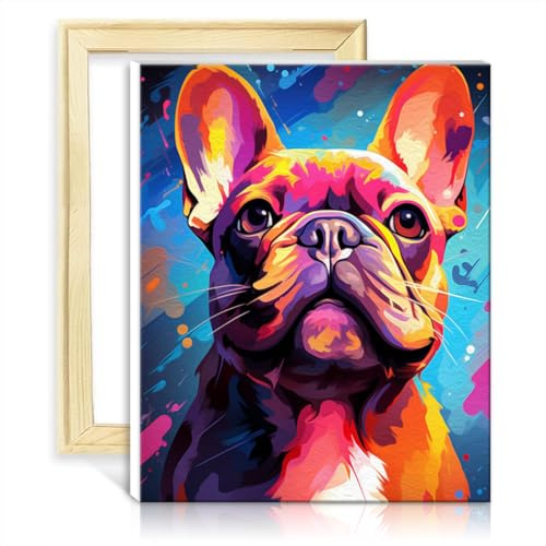 LiHEQING Kits de peinture toile bouledogue français toile bricolage peinture à l'huile adultes Art peinture par numéro pour adultes sans cadre (30x40 cm)