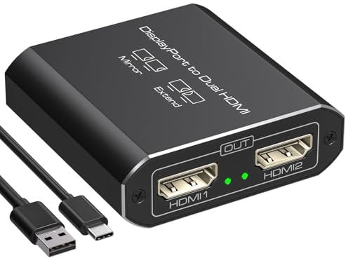 JCYMELE 4K @ 60Hz Displayport to Dual HDMI Adapter Display Port to 2 HDMI Splitter Extended for 2 Monitors DP 1.2 for Computer Graphics Cards Support MST & SST Mode