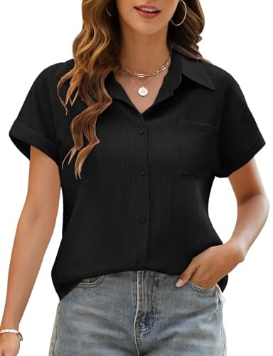Niwicee Chemisier Elegant Femme Blouses été Lin Haut V Top à Boutons T-Shirt Casual Manche Courte
