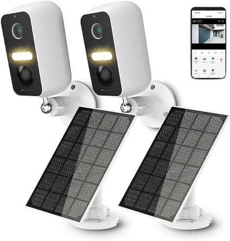 VisorTech IP Kamera Akku: 2er-Set Akku-Outdoor-IP-Überwachungskameras mit Solarpanel (WiFi-Überwachungskamera Outdoor, Netzwerk-Kamera Outdoor)