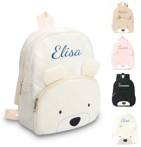Generisch Personalisierte Kinder Rucksack, Gestickt Rucksack Kleinkind Mit Namen, Kordsamt Kindergartenrucksack Mädchen Und Jungen, Baby Rucksack Kita Für Schule Und Reise 24cm × 31cm (Beige)