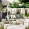 Furniturebox UK Outdoor Furniture, Brisa SOLID WOOD 5 Seat Garden Corner Sofa, White Limewash Wooden Outdoor Sofa with Grey Cushions For Garden Patio, Deck or Conservatory