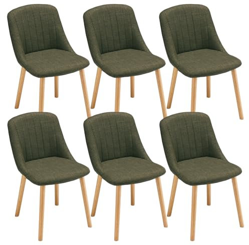 Goeurvant Dining Chairs Set of 6 Polyester Chairs for Living Room with Wood Legs Upholstered Kitchen Chair, Grass Green