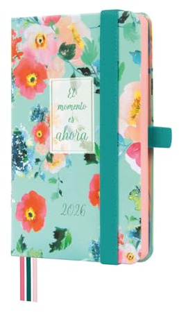 Finocam - Kalender 2026, Wochenansicht, Querformat, Januar - Dezember (12 Monate), Jahresplaner 2026, mit Gummizug und 3 Punktbändern, Hardcover, Minimales Design, jetzt - Spanisch