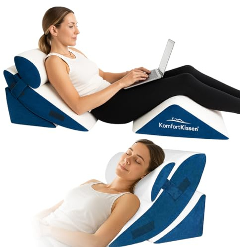 MKS Keilkissen Set 4-teilig | Ergonomisches Lagerungskissen für Rücken & Beine | Keilkissen Bett & Sofa mit Waschbarem Bezug | Lesekissen für Zuhause & Entspannung