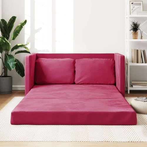 QZZCED 2-in-1-Schlafsofa aus Samt, rot, 122 x 204 x 55 cm, zusammenklappbar, für Wohnzimmer, Schlafzimmer, stabiler Metallrahmen, vielseitig verwendbar, Heimdekoration