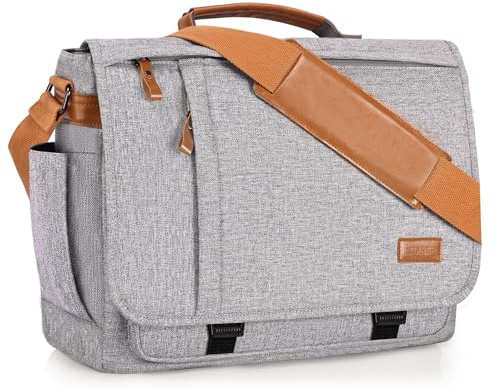 ESTARER Laptoptasche 17 Zoll Umhängetasche Canvas für Arbeit Uni, Hellgrau