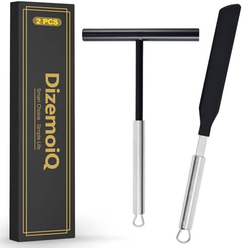 DizemoiQ 2 Stück Crepes Zubehör Set mit Teigverteiler und Pfannkuchen Wender aus Buchenholz Crepe Spatel und Verteiler Stab für perfekte Zubereitung zu Hause