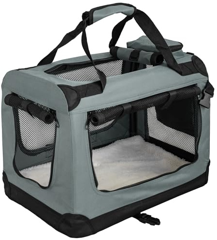 Faltbare Hundebox Transporttasche Transportbox Auto Hunde Box Petigi | S - 50 x 35 x 36 cm, Dunkelgrau, Katze, Kaninchen, Klein, Transport, Tasche