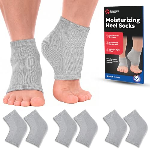 Moisturizing Socks for Men & Women | Cracked Heel Treatment with Aloe Vera | Moisturizer Foot Callus Remover | Aloe Socks for Cracked Heels & Dry Rough Feet (Gray - 3 Pairs, Large)