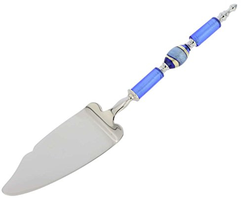 Italienisches Murano Glas Tortenheber - Silber Blaue Streifen