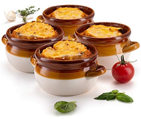 Kook - French Onion Soup Bowl, for French Onion Soup, Crock, Oven Safe Bowl, Ceramic, Handles, Stoneware, Dishwasher, Microwave, Oven and Broiler, Standard Capacity 16 oz and